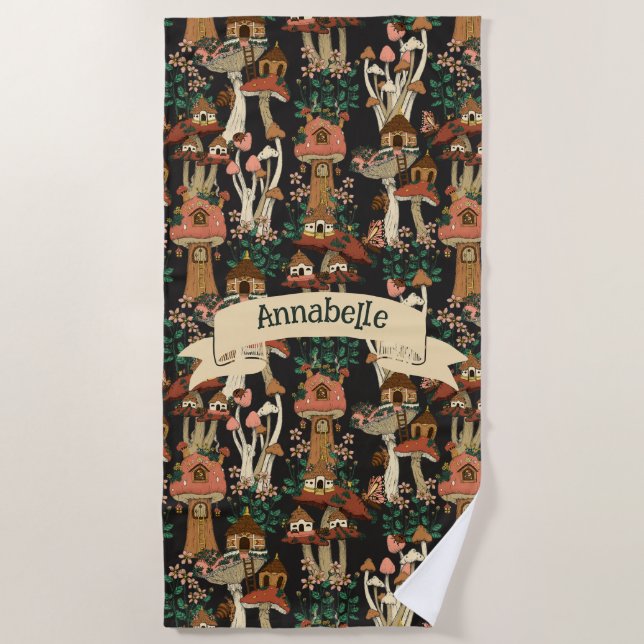 Toalla De Playa Patrón de hongos florales de núcleo de la cabaña n (Anverso)