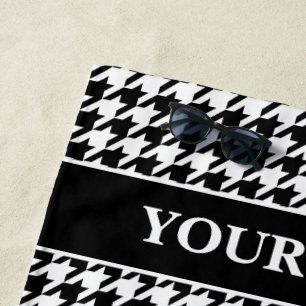 Toalla De Playa Patrón de houndstooth personalizado en blanco y ne