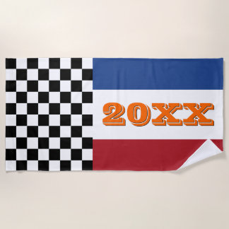 Toalla De Playa Patrón de la bandera de la carrera de color blanco