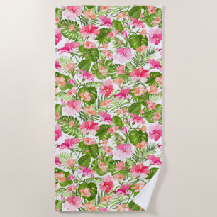 Toalla De Playa Patrón de la monstera de la palma de los hibiscos