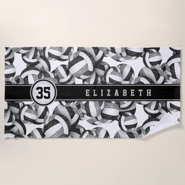 Toalla De Playa Patrón de las bolas de voleibol grises negras con  (Anverso)