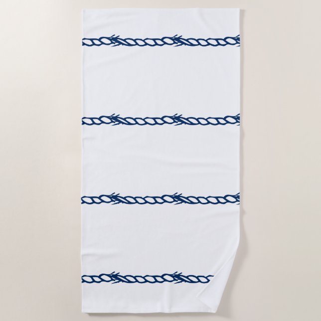 Toalla De Playa Patrón de las cuerdas náuticas azul marino (Anverso)