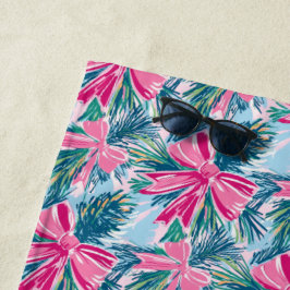 Toalla De Playa Patrón de lazo coqueto rosa bonito y ramita de árb