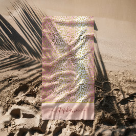 Toalla De Playa Patrón de Leopardo de oro rosa de Glam Ombre Perso