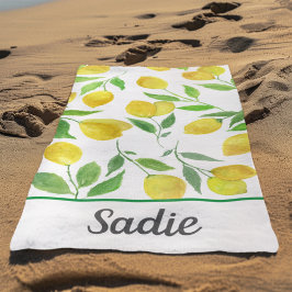 Toalla De Playa Patrón de limones acuarela personalizado