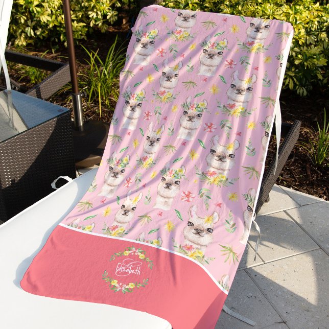 Toalla De Playa Patrón de Llama Rosa Cuta para Niñas Pequeñas (Subido por el creador)