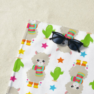 Toalla De Playa Patrón De Llamas, Llamas Cutas, Alpacas, Cactus