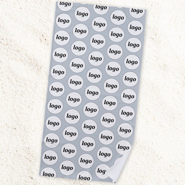 Toalla De Playa Patrón de logotipo simple Negocio Azul promocional (Logo pattern business promotional light dusty pastel powder blue beach towel)