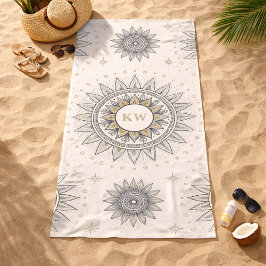 Toalla De Playa Patrón de mandala de oro gris