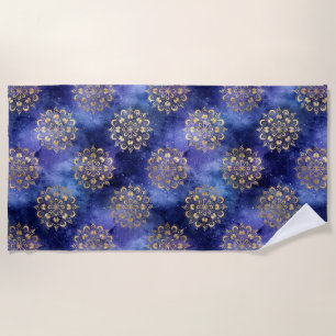 Toalla De Playa Patrón de Mandala Dharma de Galaxia Dorada y Azul