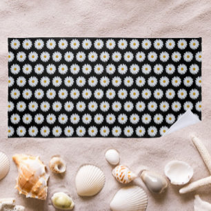 Toalla De Playa Patrón de margarita blanca en floral negra
