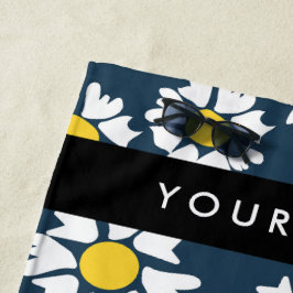 Toalla De Playa Patrón de margarita, maricas blancas, tu nombre