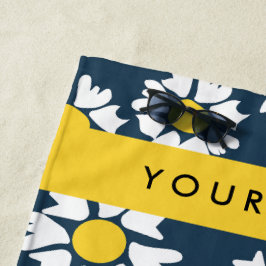 Toalla De Playa Patrón de margarita, maricas blancas, tu nombre