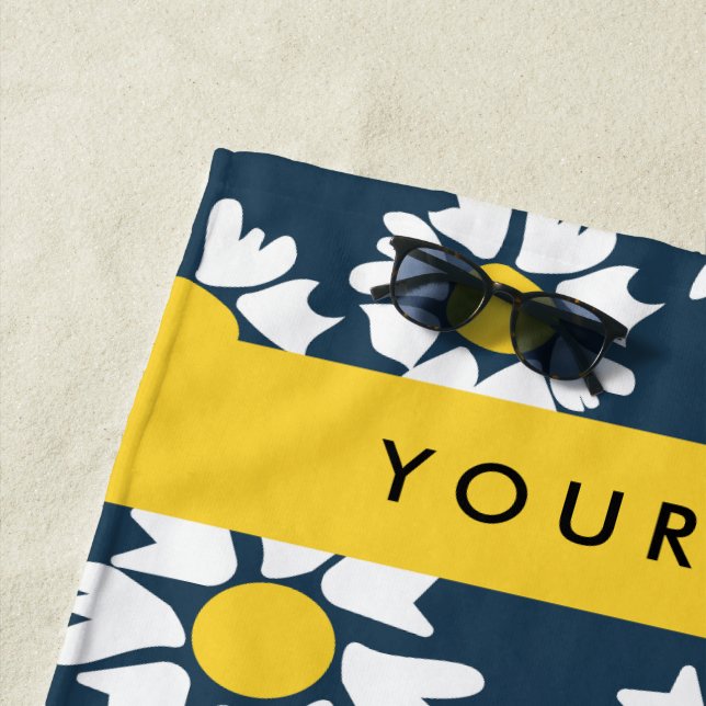 Toalla De Playa Patrón de margarita, maricas blancas, tu nombre (In situ)