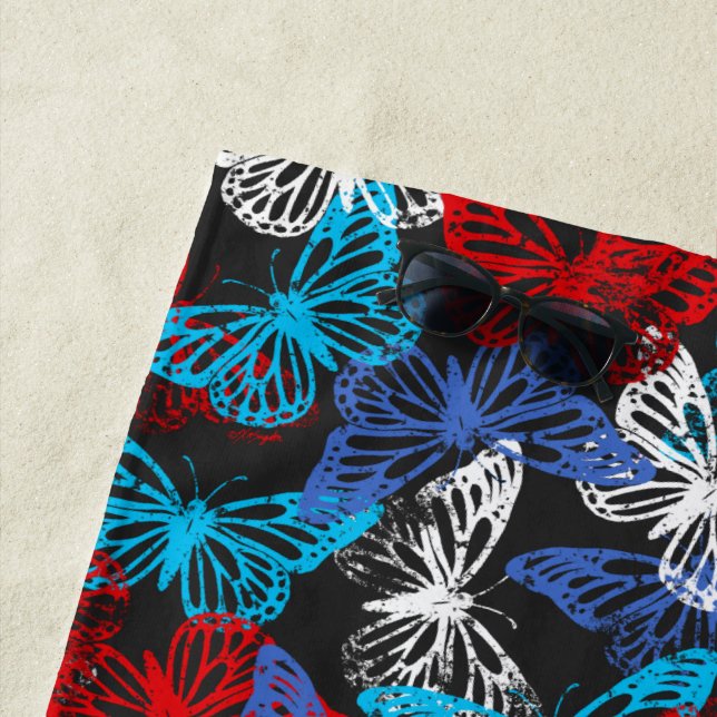 Toalla De Playa Patrón de mariposa patriótica azul y blanco rojo (In situ)