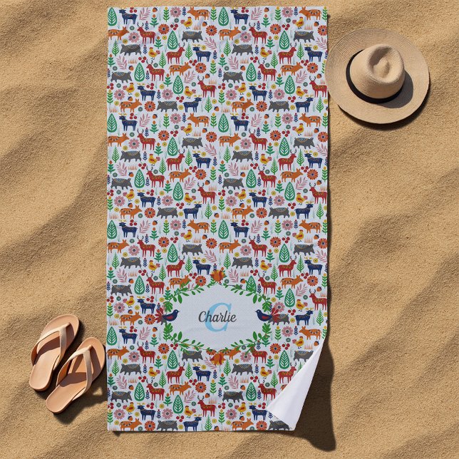 Toalla De Playa Patrón de monograma de arte folclórico escandinavo (Subido por el creador)