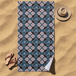 Toalla De Playa Patrón de monograma floral geométrico pastel moder
