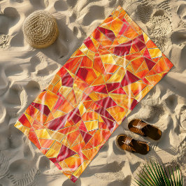 Toalla De Playa Patrón de mosaico de vidrio tintado naranja y dora