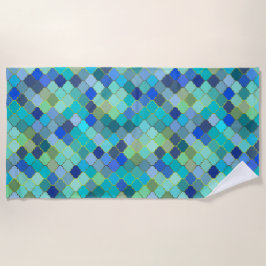 Toalla De Playa Patrón de mosaico marroquí azul acua