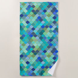 Toalla De Playa Patrón de mosaico marroquí azul acua