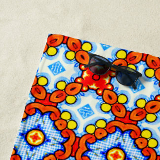 Toalla De Playa patrón de mosaico retro azul y naranja