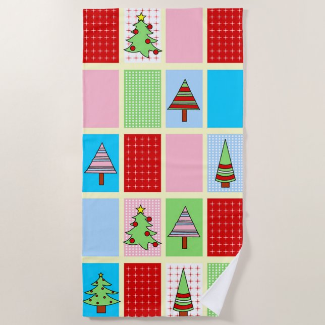 Toalla De Playa Patrón de Navidades coloridos (Anverso)