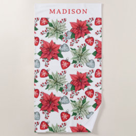 Toalla De Playa Patrón de navidades Poinsettia