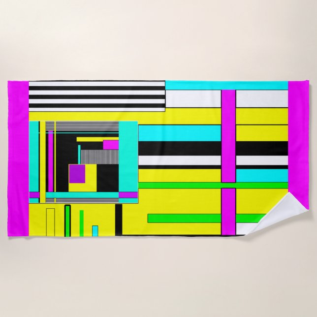 Toalla De Playa Patrón de neón geométrico brillante abstracto arro (Anverso)