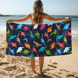 Toalla De Playa Patrón de niños de dinosaurios modernos y colorido
