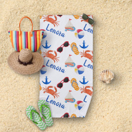 Toalla De Playa Patrón de nombres de verano de sandalias y gafas d