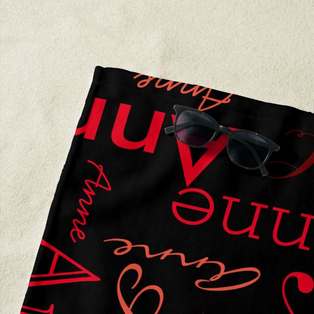 Toalla De Playa Patrón de nombres rojos impreso en todo el estilo  (In situ)