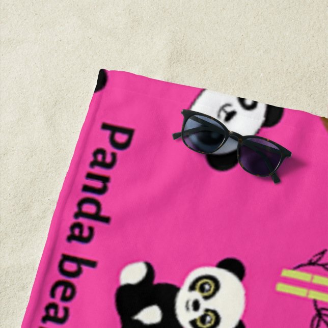 Toalla De Playa Patrón de oso panda en rosa (In situ)