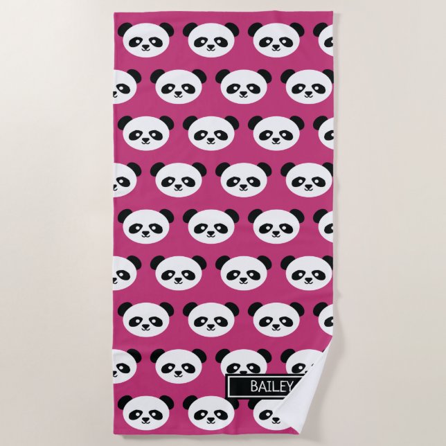 Toalla De Playa Patrón de oso rosa Panda Kawaii Personalizado Niño (Anverso)