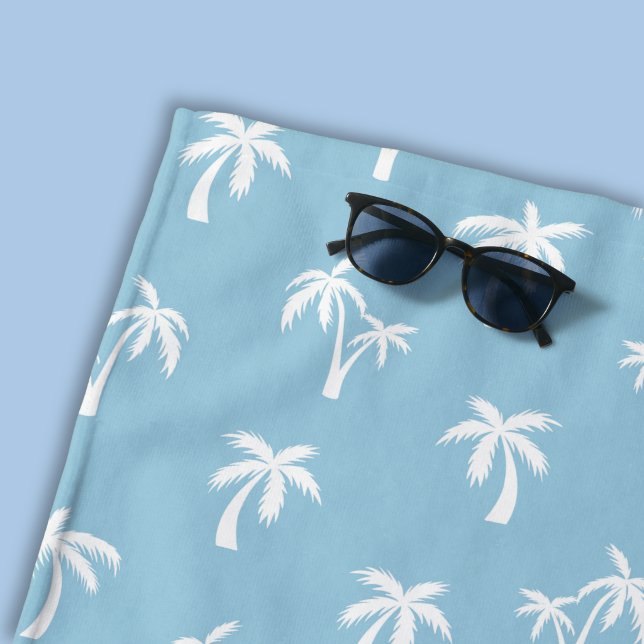 Toalla De Playa Patrón de palma tropical bebé azul (light blue and white palm tree beach towel)