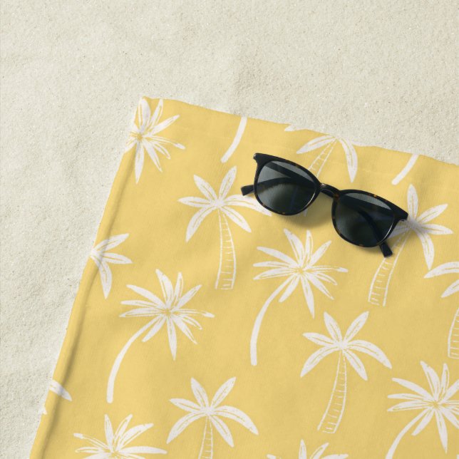 Toalla De Playa Patrón de palmera tropical amarillo (In situ)