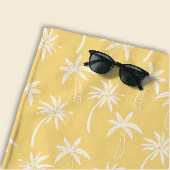 Toalla De Playa Patrón de palmera tropical amarillo (yellow and white palm tree beach towel)