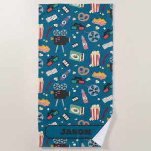 Toalla De Playa Patrón de palomitas de cine nocturno personalizado