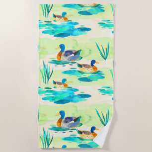 Toalla De Playa Patrón de patos turquesa