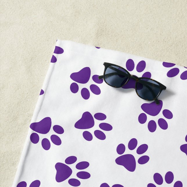 Toalla De Playa Patrón De Paws, Paws De Perro, Paws Púrpura (In situ)