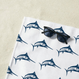 Toalla De Playa Patrón de pez espada azul ilustrado