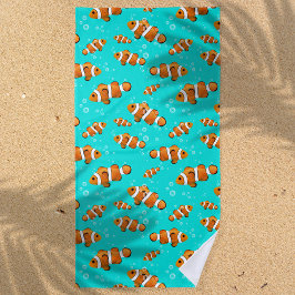 Toalla De Playa Patrón de pez globo tropical y burbujas