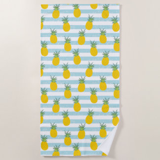 Toalla De Playa Patrón de piña de rayas blancas azules de moda