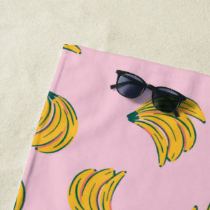 Toalla De Playa Patrón de plátano de arte pop amarillo con fondo r
