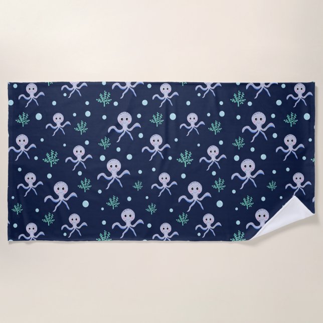 Toalla De Playa Patrón de pulpo bajo el mar (Anverso)