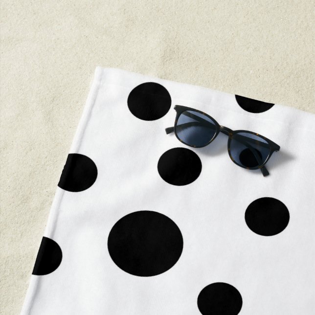 Toalla De Playa Patrón de puntos de polka blanca negro (In situ)