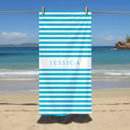 Toalla De Playa Patrón de rayas azules moderno personalizado