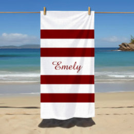 Toalla De Playa Patrón de rayas burgundy elegante moderno Nombre