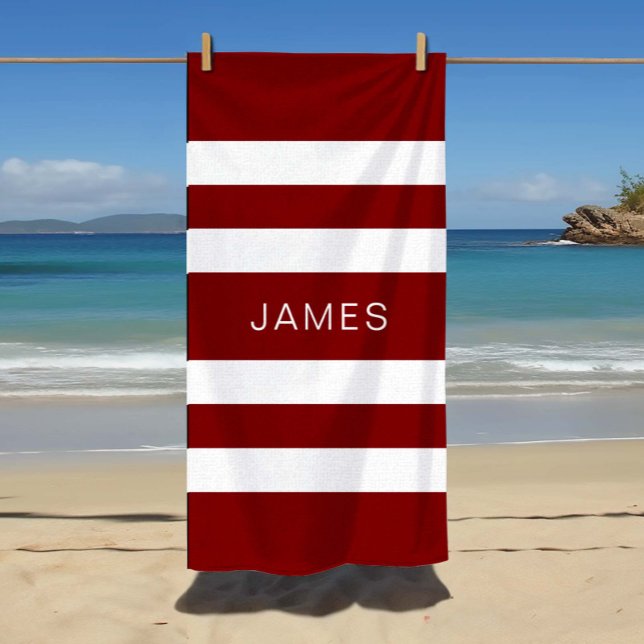 Toalla De Playa Patrón de rayas de borgoña moderno (Name Modern Burgundy Striped Pattern Beach Towel)