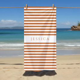Toalla De Playa Patrón de rayas naranja moderno personalizado