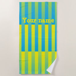 Toalla De Playa Patrón de rayas personalizado azul amarillo verde
